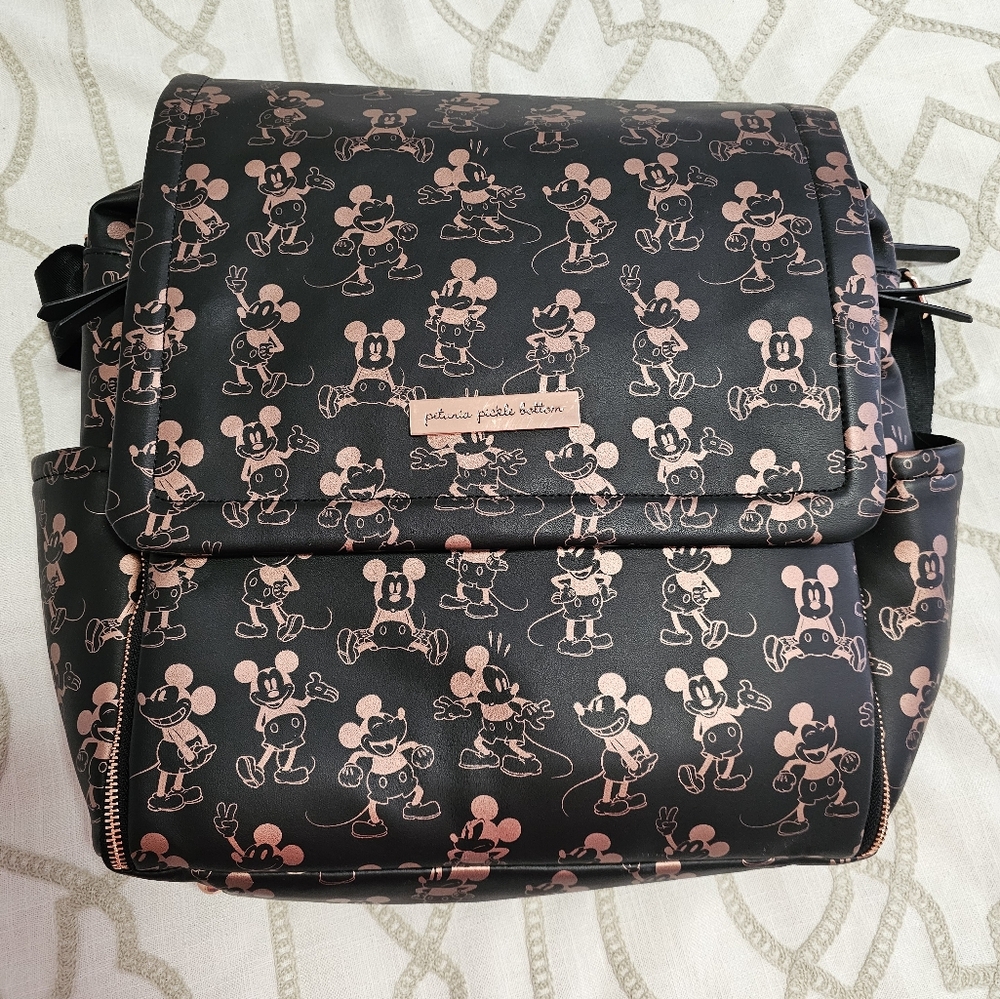 Petunia pickle disney Mickey black and gold diaper bag.